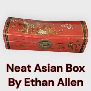 Ethan Allen box home size 16" x 5" Asian Decorative red Gold Black